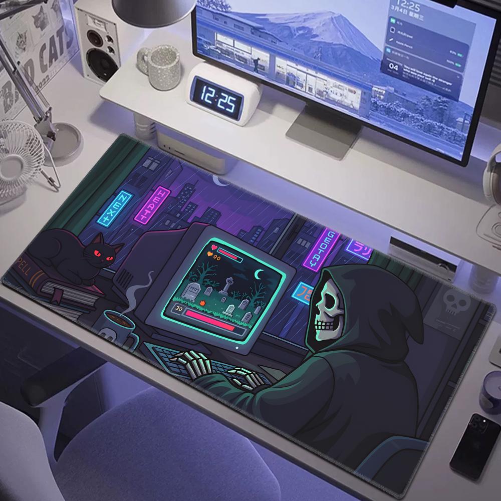 Retro Gaming Vibe - HYBXAXC Cozy Gamer DeskMat, Spooky Pixel