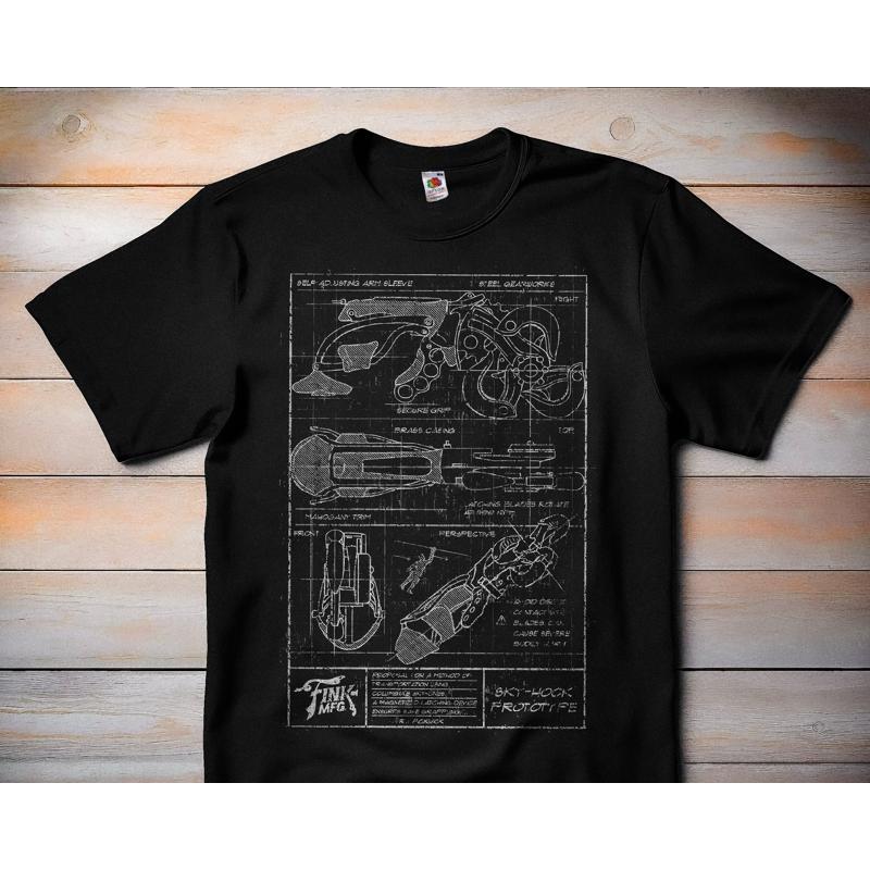 Retro Gaming T Shirts - Sky Hook Blueprint Bioshock Classic Video