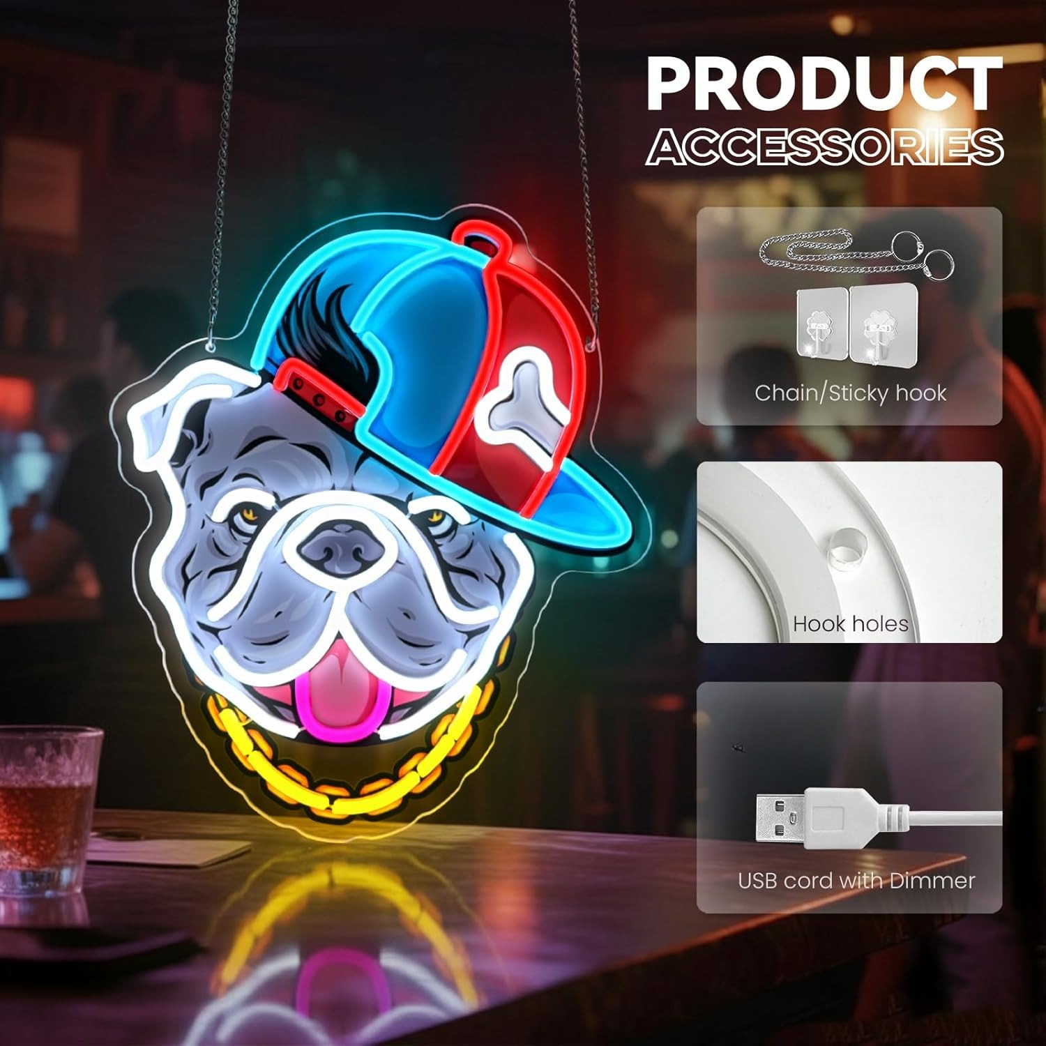 Hip-Hop Bull Dog LED Neon Sign - Retro Gaming Lounge avis et prix